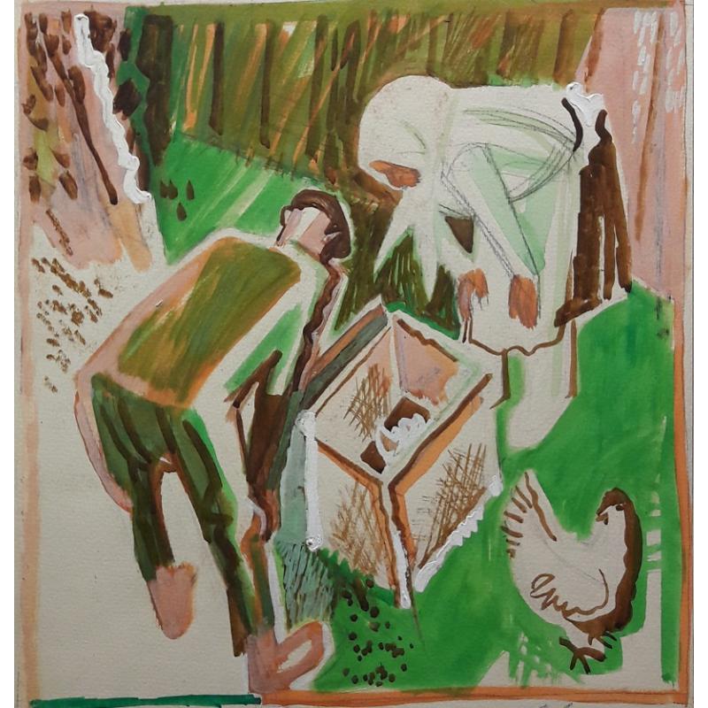 Ливанов А.А. Двусторонний рисунок. Смотрят цыплят. Без названия.