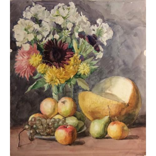 Пискарева А. Н. Натюрморт с цветами и фруктами