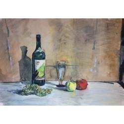 Красковский С. С. Натюрморт с бутылкой и фруктами