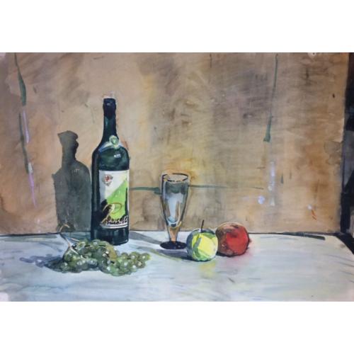 Красковский С. С. Натюрморт с бутылкой и фруктами