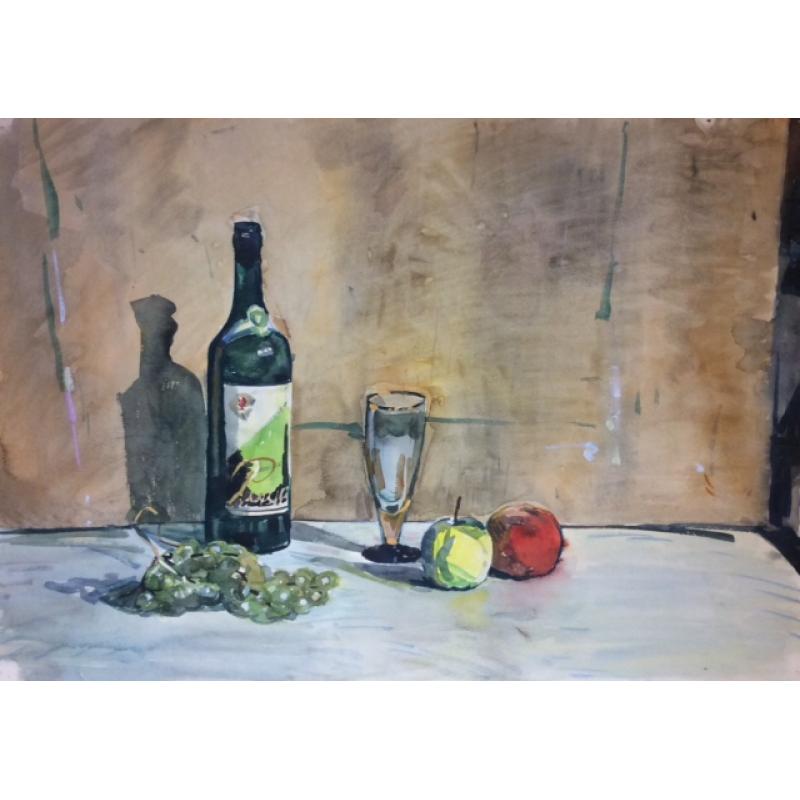 Красковский С. С. Натюрморт с бутылкой и фруктами