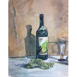 Красковский С. С. Натюрморт с бутылкой и фруктами