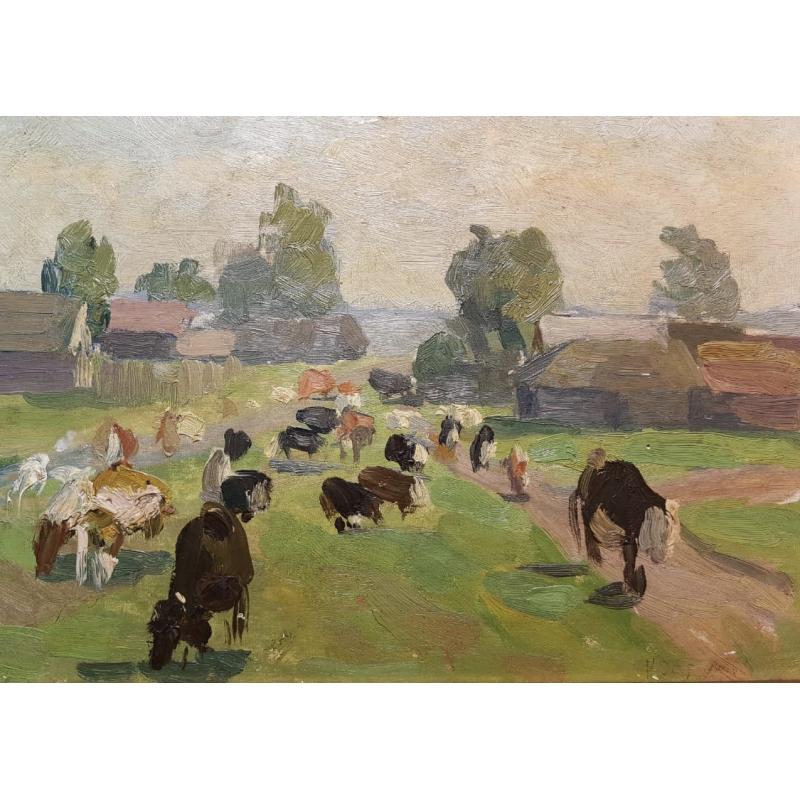 Неизвестный художник. Коровки у поселка