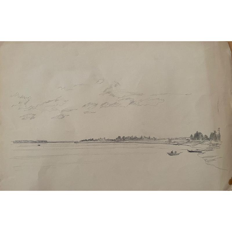 Гончаров А. Д. Пейзаж с рекой и лодками