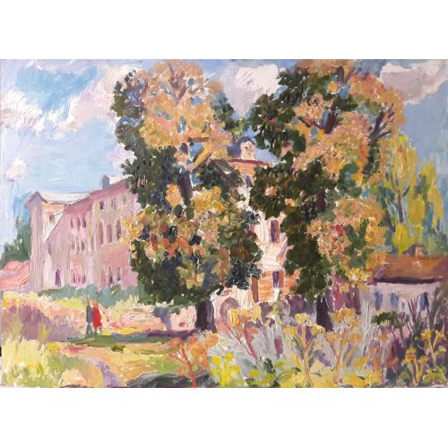 Юрьева Н.Б. Пейзаж со зданием и деревьями