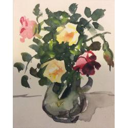 Крылов П. Н. Открытка Розы в вазе