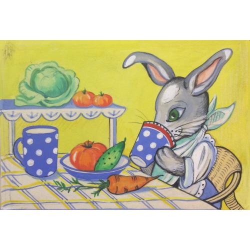 Обручева Н. Н. Иллюстрация. Заяц за обедом