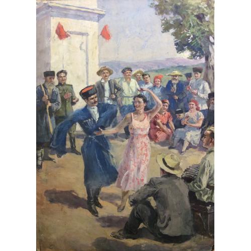 Ванециан А.В. Празднество в колхозе, иллюстрация к к роману С.П. Бабаевского Кавалер Золотой Звезды