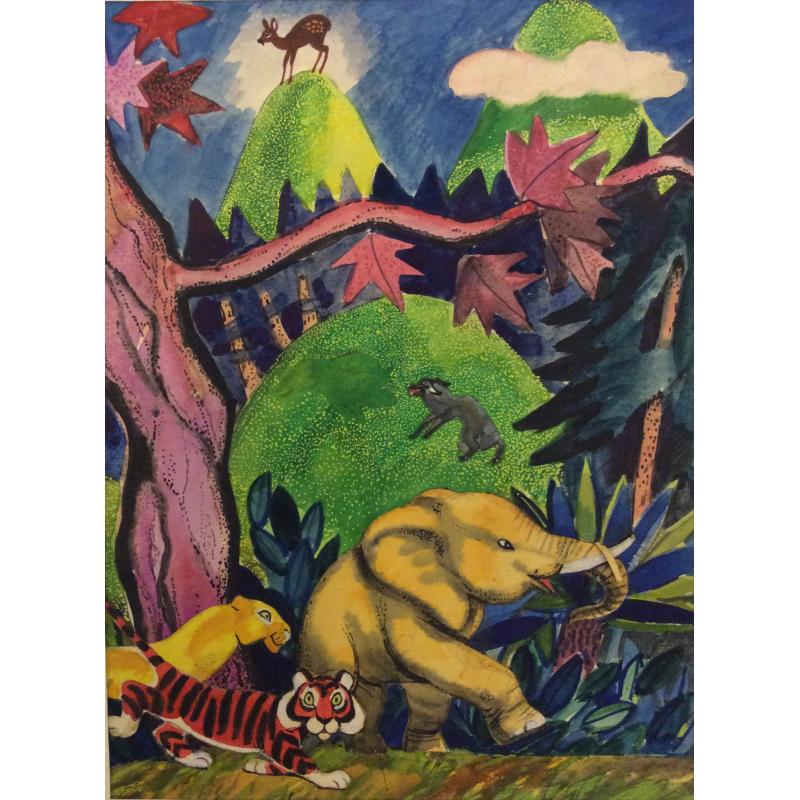 Аврутис Х.А.Иллюстрации к детской книге Плавниковая страна Л.С. Клюшева , страницы 17 и 2