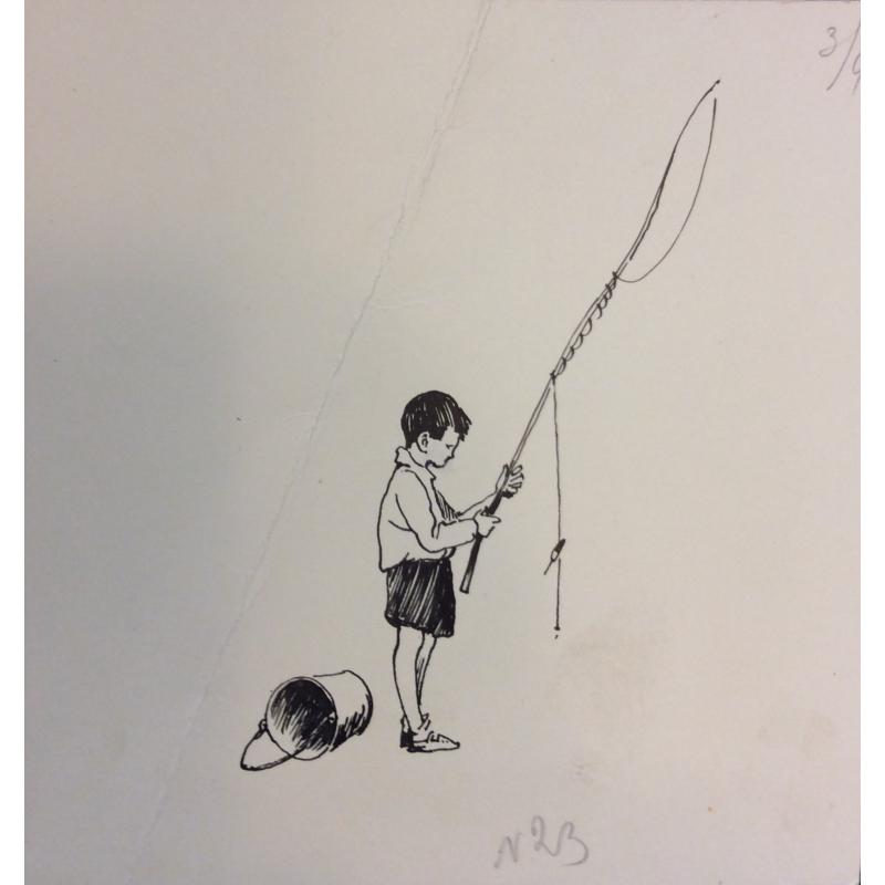 Мешков Е. А.  Маленький рыбак. Иллюстрация к книге Яковлева Ю. Строгий характер