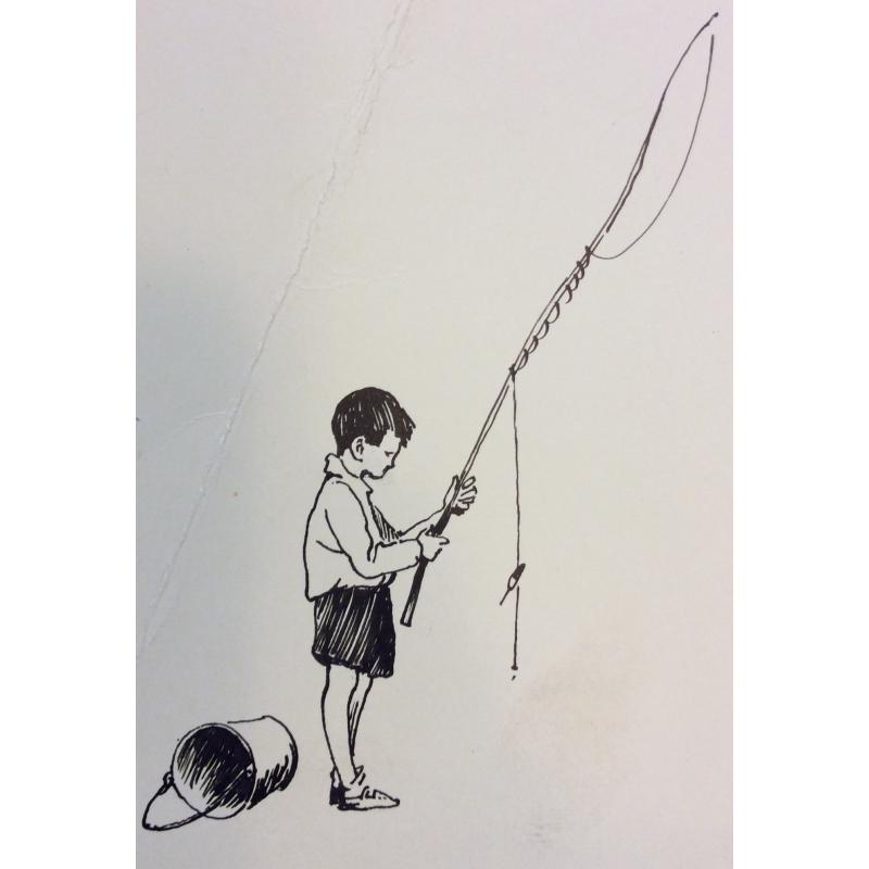 Мешков Е. А.  Маленький рыбак. Иллюстрация к книге Яковлева Ю. Строгий характер