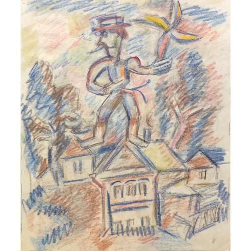 Расторгуев Е. А. Мужичок с вертушкой над городом