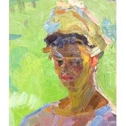 Титов А. М. Девушка загорает около палатки