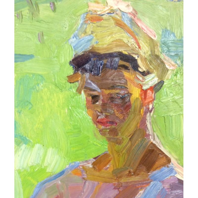 Титов А. М. Девушка загорает около палатки