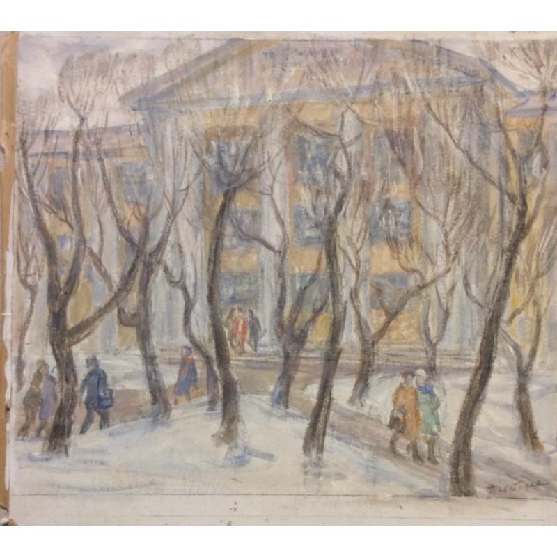 Дехтерёва Т.А. Иваново.Текстильный институт имени Фрунзе эскиз для автолитографии