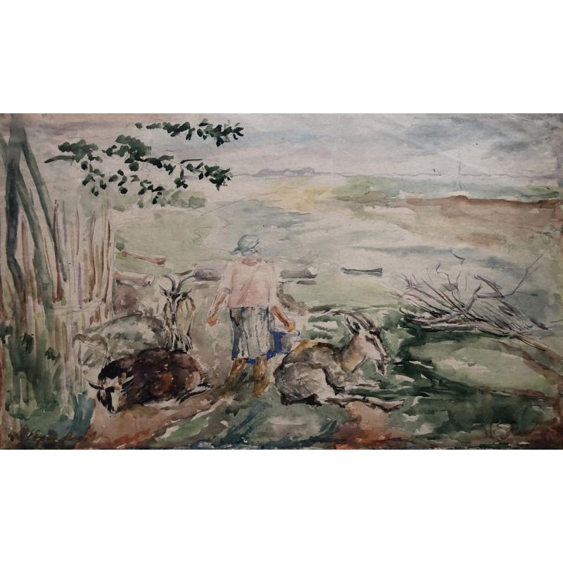 Ермилова-Платова Е.Ф. Полуденная дойка коз на пастбище